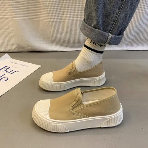 黒 カーキ キャンバス スニーカー フラットシューズ スリッポン 厚底 カジュアル レディース 歩きやすい 春夏 軽量 おしゃれ ヨーロッパ寸法 通気性(4)