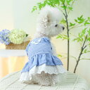 ウェア 犬 服 春夏 新作 中小型犬 田園 小花 ミニ 青 チェック サンドレス