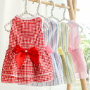 犬 スカート リボン ドレス ウェディング 春夏秋 新作 チェック ペット 猫 服装 用品 ストライプ ポメラニアン