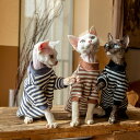 DreamPet 無毛猫 デボンレックス 猫服 アビシニアン ピュアコットン 保温 スウェット シャツ ボーダー インナー