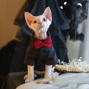 DreamPet デボンレックス 猫服 無毛猫 シャツ 男性用 フォーマルドレス コットン 蝶結び ブラックシャツ
