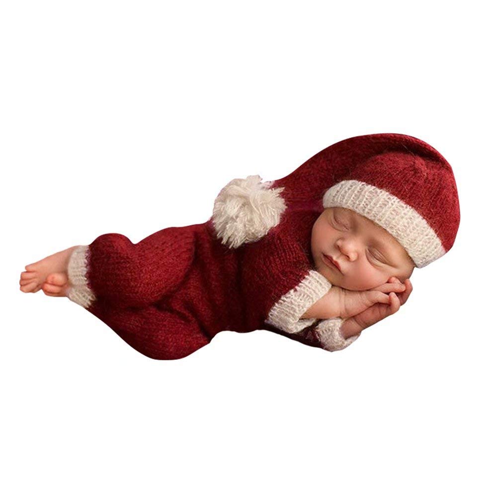 0〜1か月 ニューボーンフォト 寝相アート 着ぐるみ クリスマス サンタコスチューム ベビー 新生児 赤ちゃん 2点セット ニット 毛糸 サンタ服 可愛い 記念撮影 出産祝い