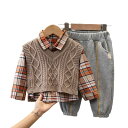 キッズ ジュニア 男の子 子供服 上下セット 3点セット 子供Tシャツ 80-120 男の子 長袖 春秋 普段着 お出かけ ベビー キッズ シンプル ニット 無...