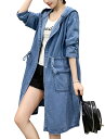 レディース デニムコート ゆったり トレンチコート デニム ジャケット コート ロング丈 フード付き カジュアル おしゃれ 長袖 ゆったり アウター 秋コート 大きいサイズ