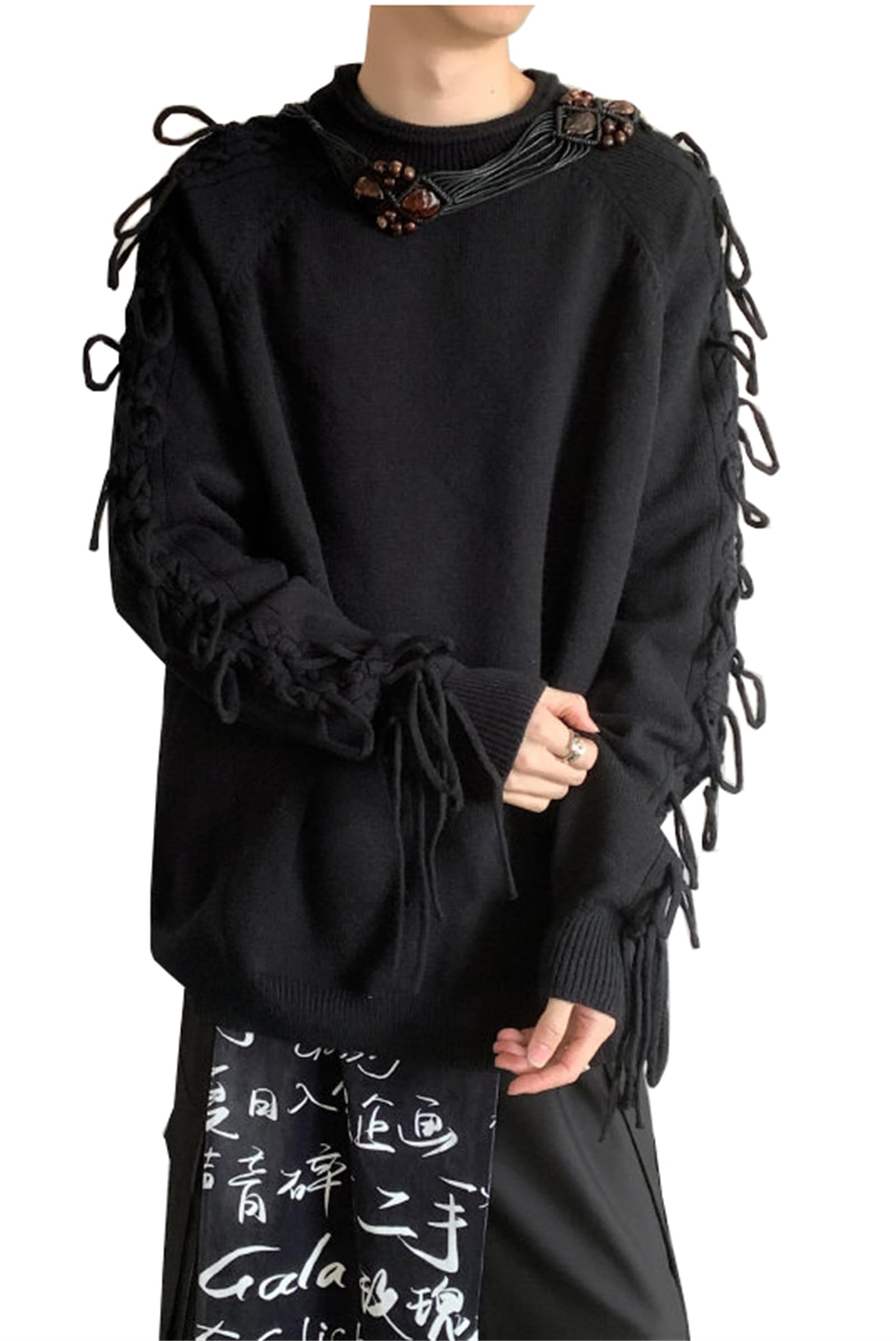 ニット フリンジ メンズ ゆったり ニットセーター プルオーバー 丸首 ロングニット オーバーサイズ ラグランスリーブ 無地ニット 長袖 ルーズ風 秋 冬 ス 男女兼用