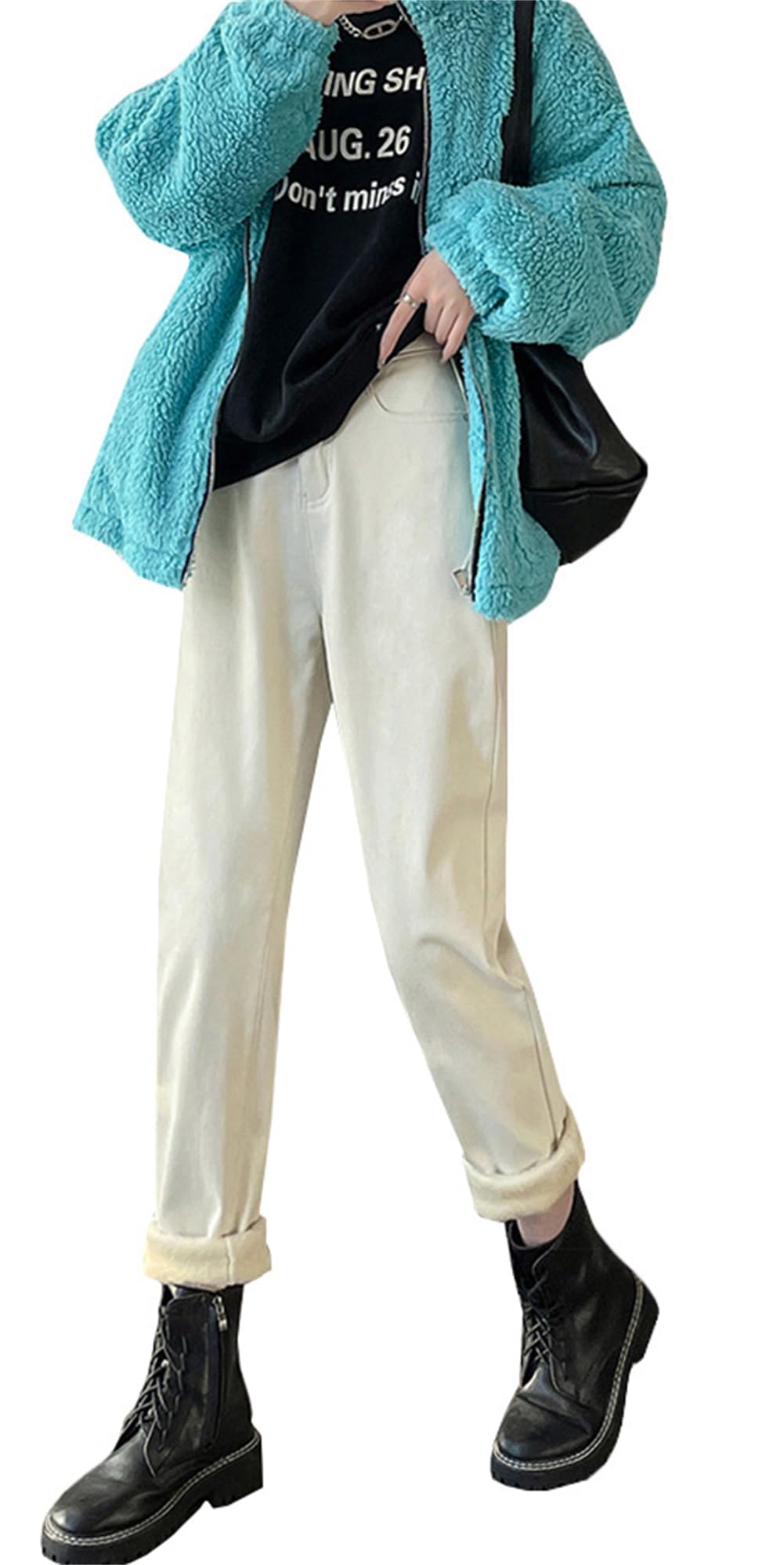 裏起毛 ジーンズ レディース 厚手 デニムパンツ ハイウエスト 防寒 着痩せ ボトムス 韓国ファッション ストレートパンツ 秋 冬