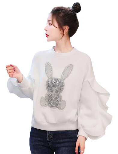 トレーナー レディース ゆったり 長袖 プルオーバー ビッグシルエット パーカー うさぎ 柄 プリント 可愛い ス 大きいサイズ カジュアル 秋 ファッション トレーナー レディース ゆったり 長袖 プルオーバー ビッグシルエット パーカー うさぎ 柄 プリント 可愛い ス 大きいサイズ カジュアル 秋 ファッション
