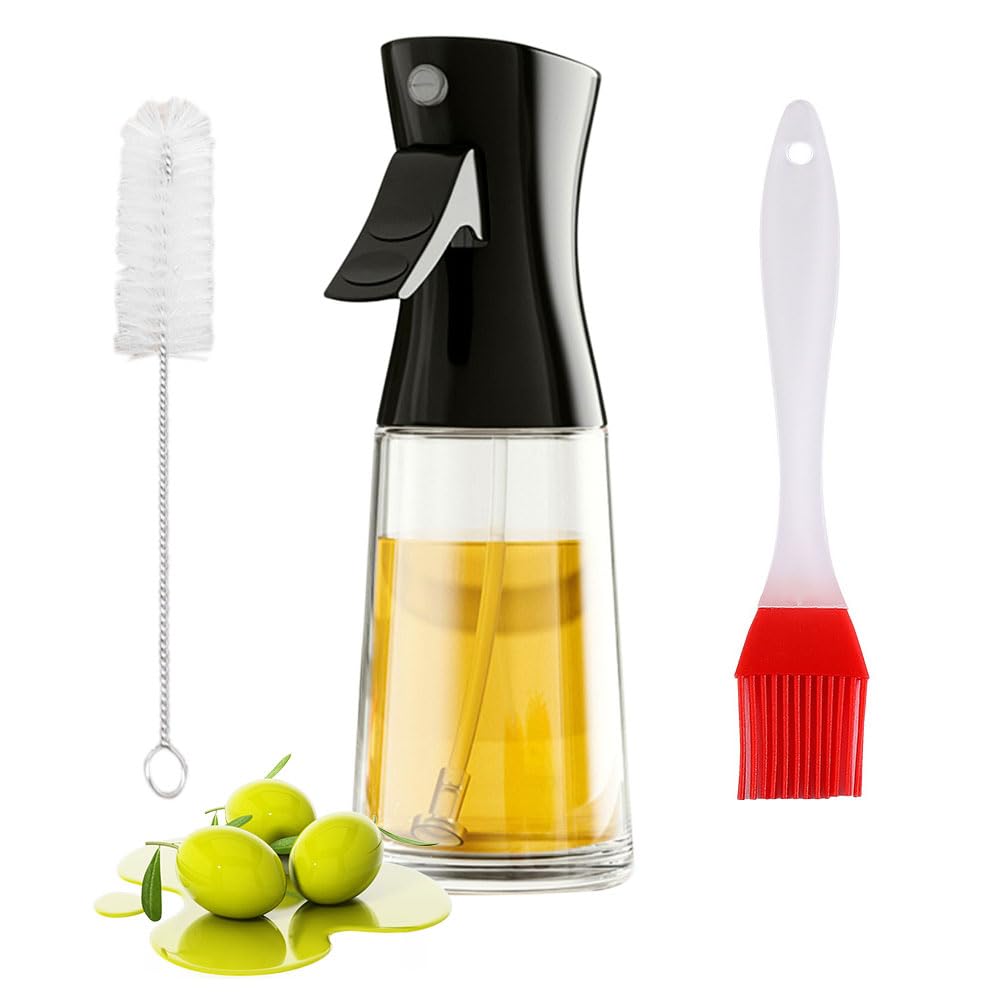 180ml オリーブオイルスプレーミスター ブラシ付き 詰め替え可能 ファインスプレーボトル 連続スプレー..