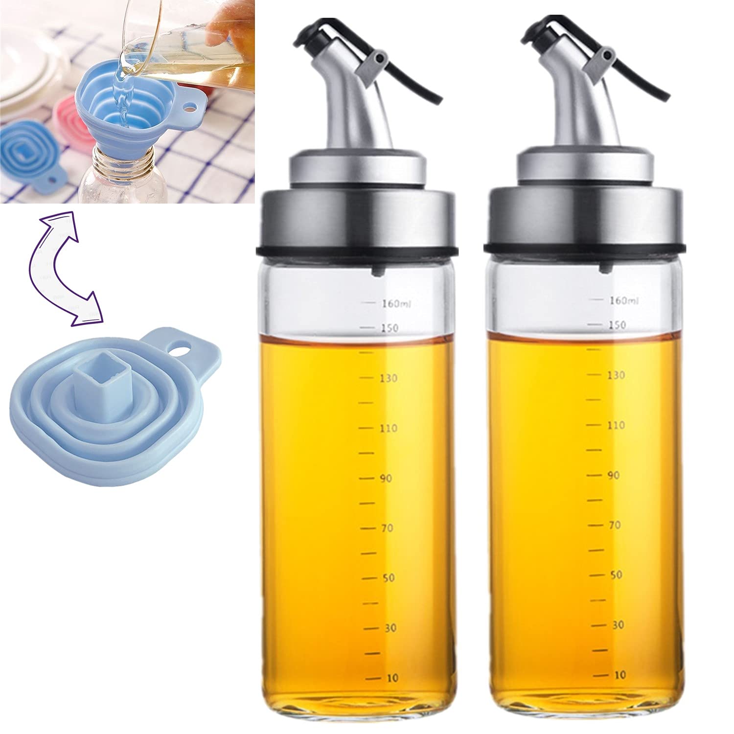 オイルボトル オイルポット 耐熱ガラス 醤油ボトル 酢ボトル オイル差し 調味料 容器 家庭キッチン ド..