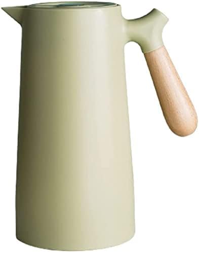 魔法瓶 保温卓上ポット 真空断熱ポット コーヒーポット おしゃれ 北欧風 大容量 開閉簡単 木製ハンドル 二重構造 卓上ポット 家庭用 業務用 保温 保冷 ガラス魔法瓶 (浅緑色)