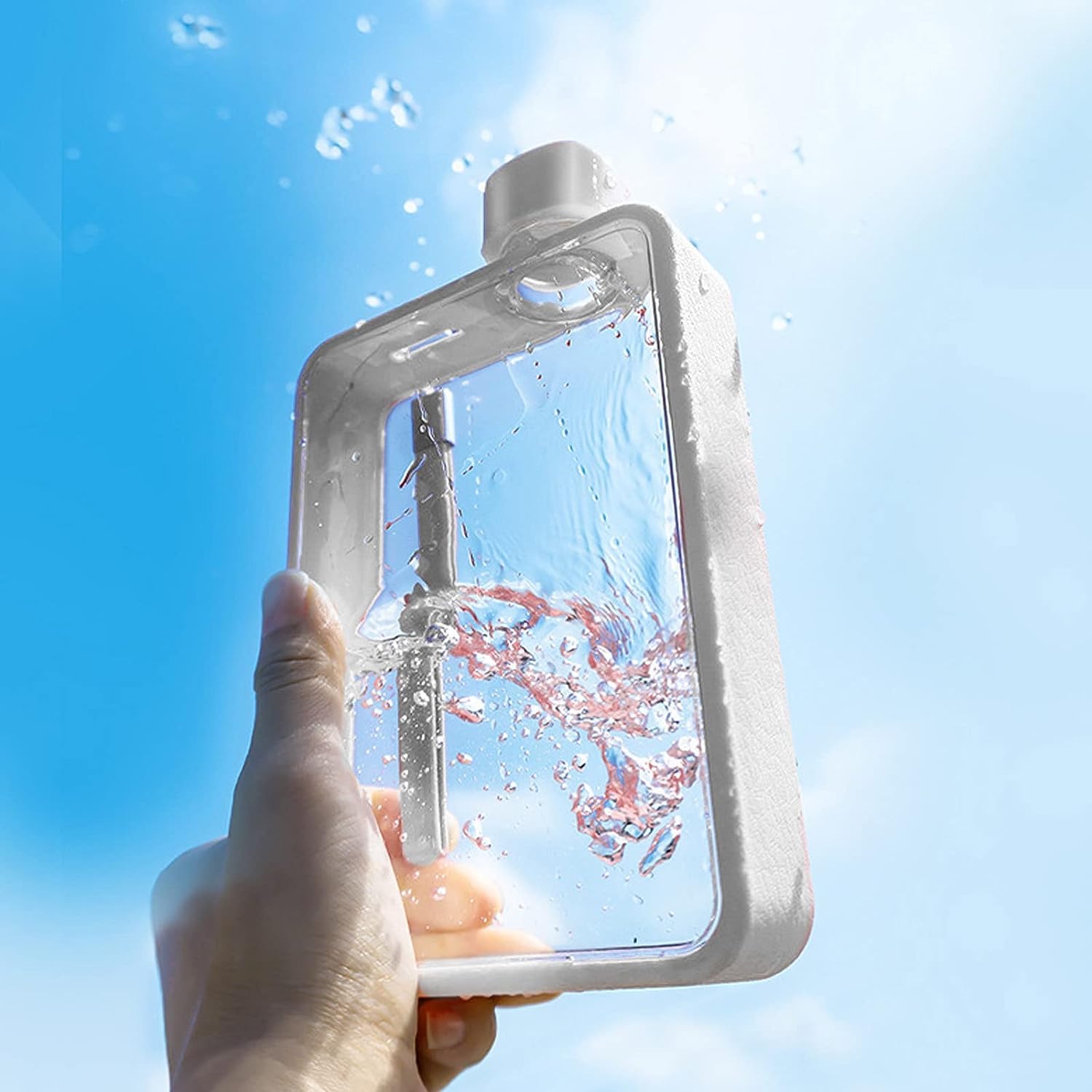 フラットウォーターボトルプラスチック漏れ防止透明正方形ポータブル A5 紙水ボトル 380 ミリリットル ..