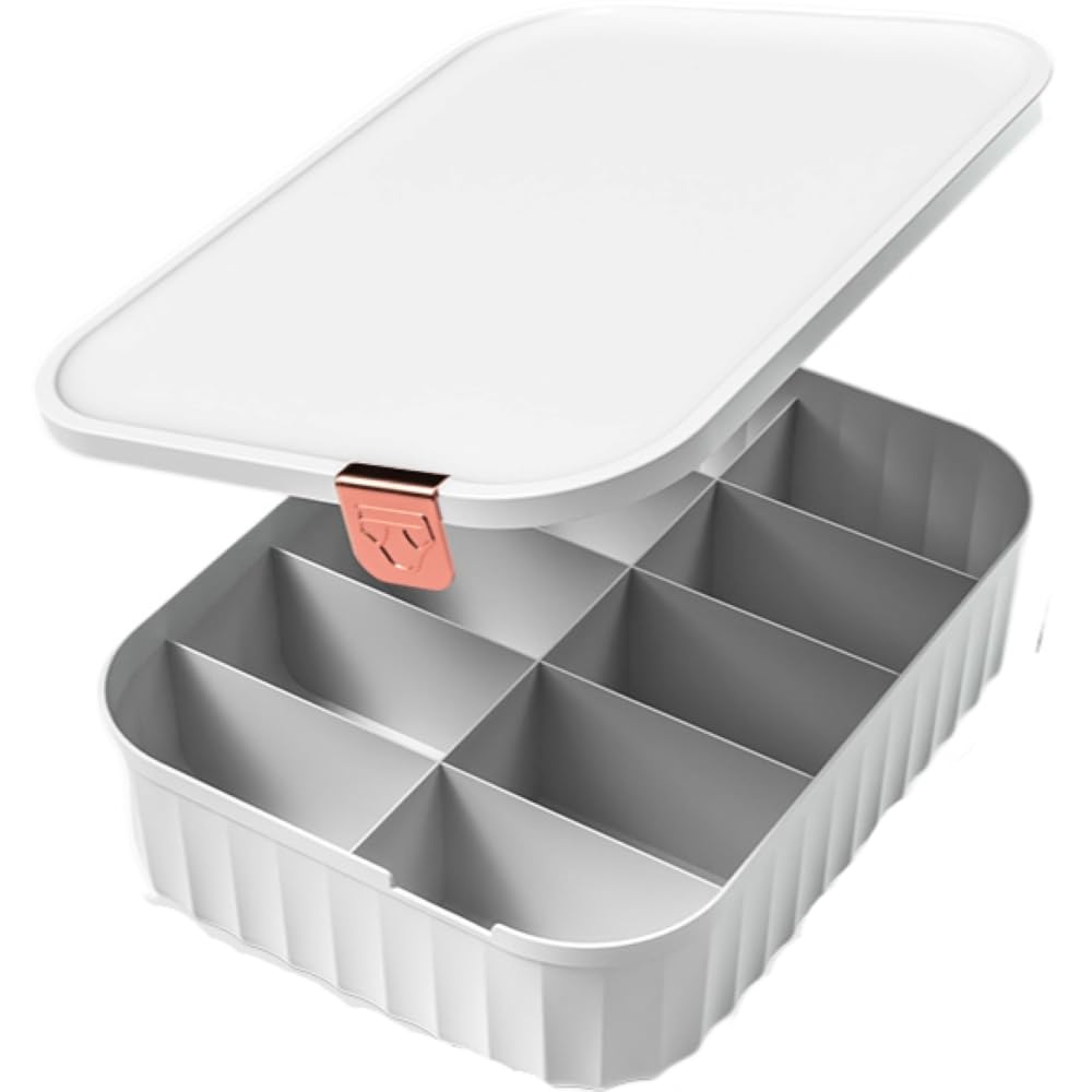衣類収納ボックス 下着収納ケース 仕切りボックス 単品 5マス 10マス 15マス 仕切りなし 蓋付き パンツ インナー 靴 - ホワイト10マス