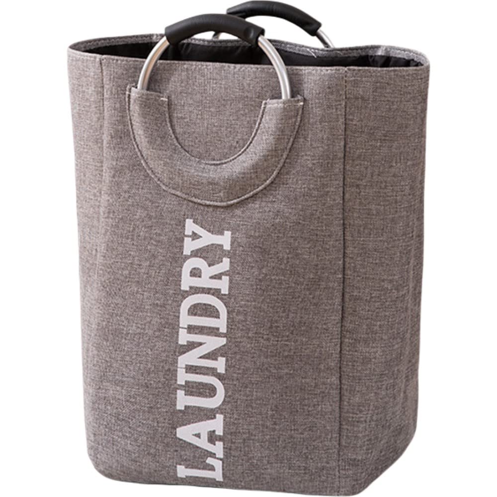 ランドリーバスケット 洗濯かご 洗濯用品 ランドリーバッグ 洗濯物入れ 大容量 持ち手付き 英字 北欧風 折り畳み 脱 - グレー
