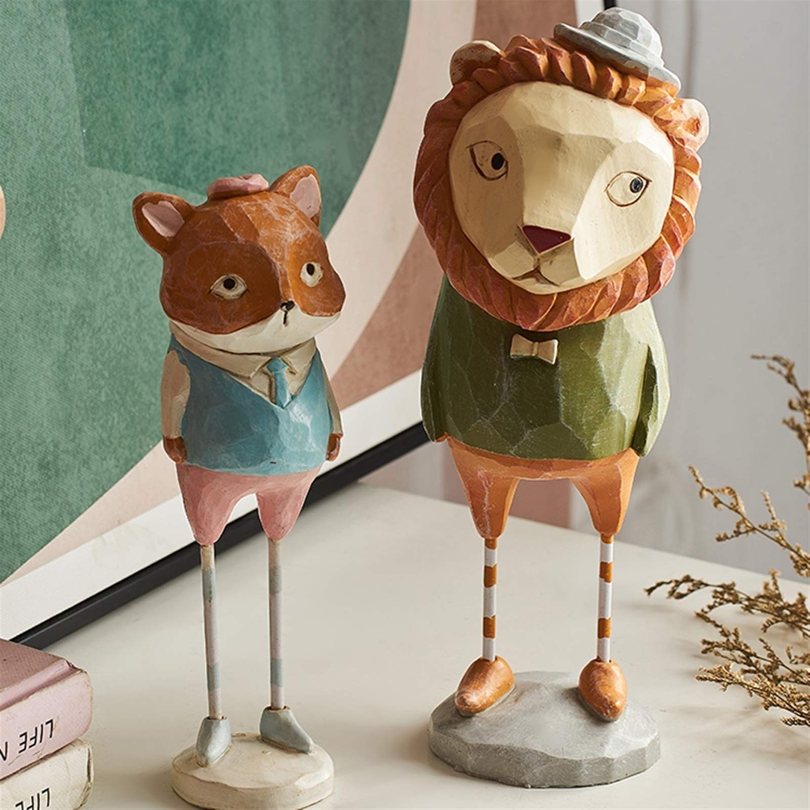 装飾品 ライオンフォックス像ホームリビングルームワインキャビネットデスクオフィスコンピュータのデスクの装飾 立像