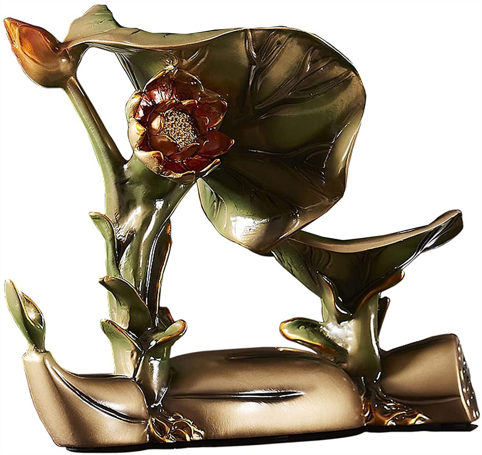 フィギュア彫刻 蓮の花の装飾像置物樹脂ワインラック現役彫刻家の装飾の装飾品 風水像 (Color : A)