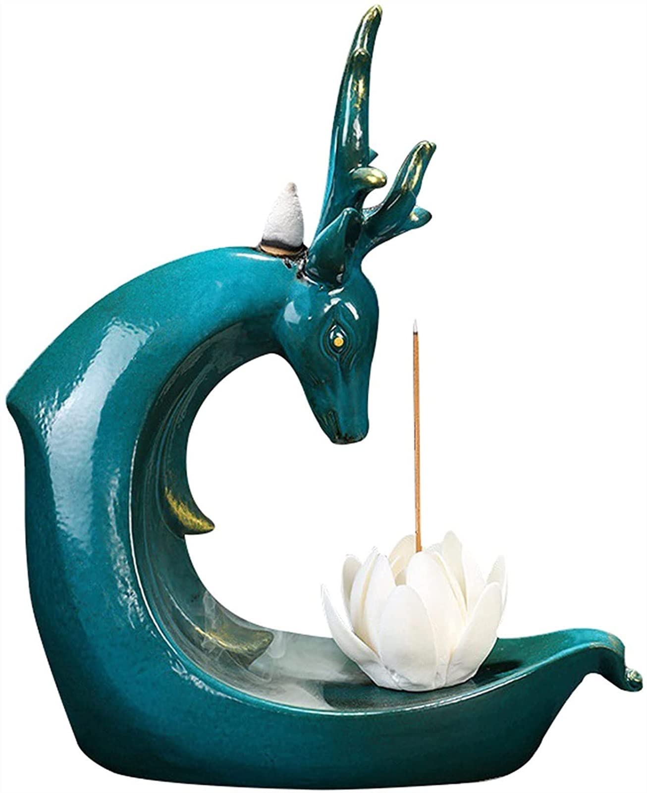 フィギュア彫刻 逆流香バーナーの鹿像、??滝の香の香りの汚れの香辛料、ホームアロマテラピー飾り 風水像 (Color : Blue)