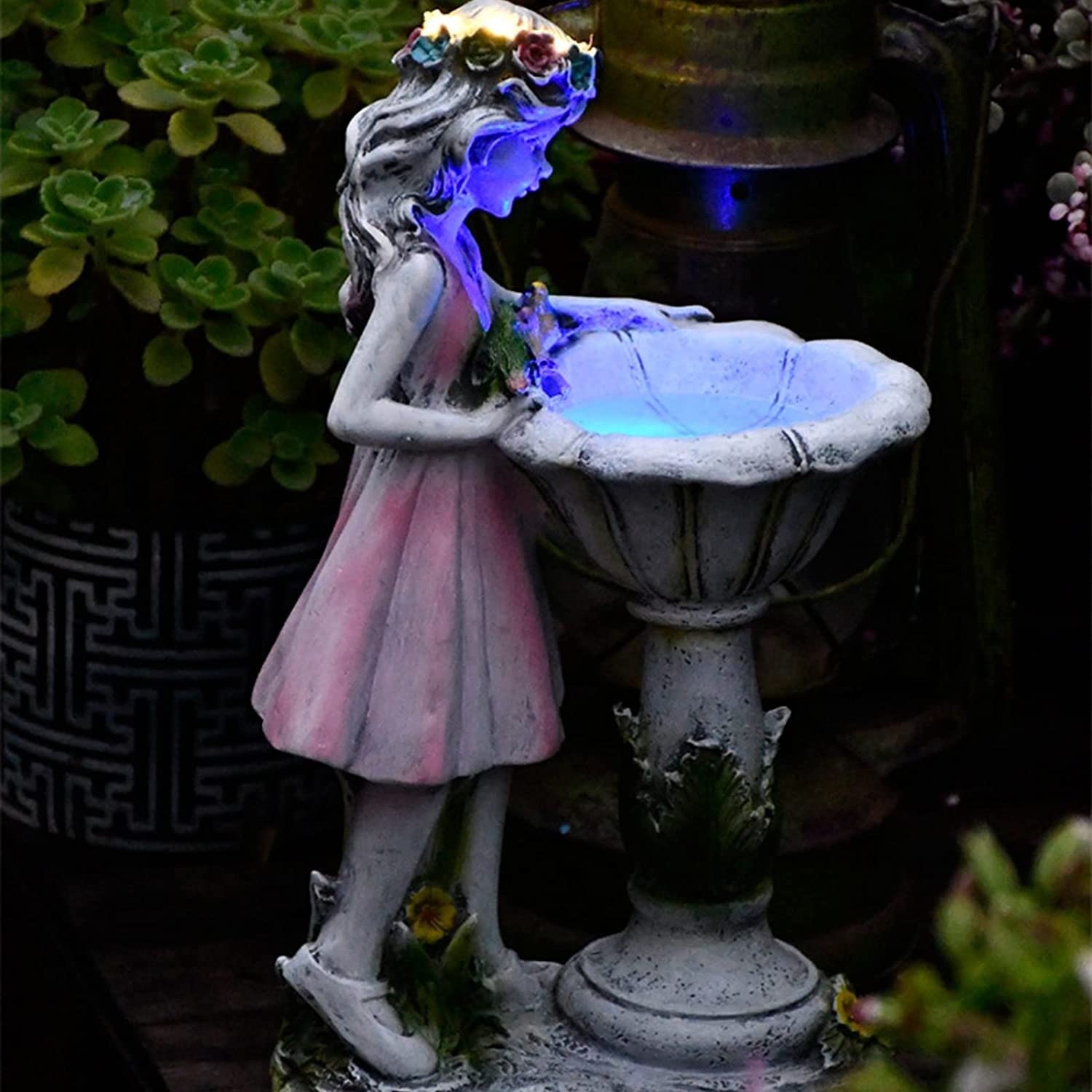 フィギュア彫刻 ガーデンガール彫像屋外、樹脂天使彫刻家の装飾 導いた光、フラワーフェアリー装飾装飾品ギフト 風水像 (Color : A)