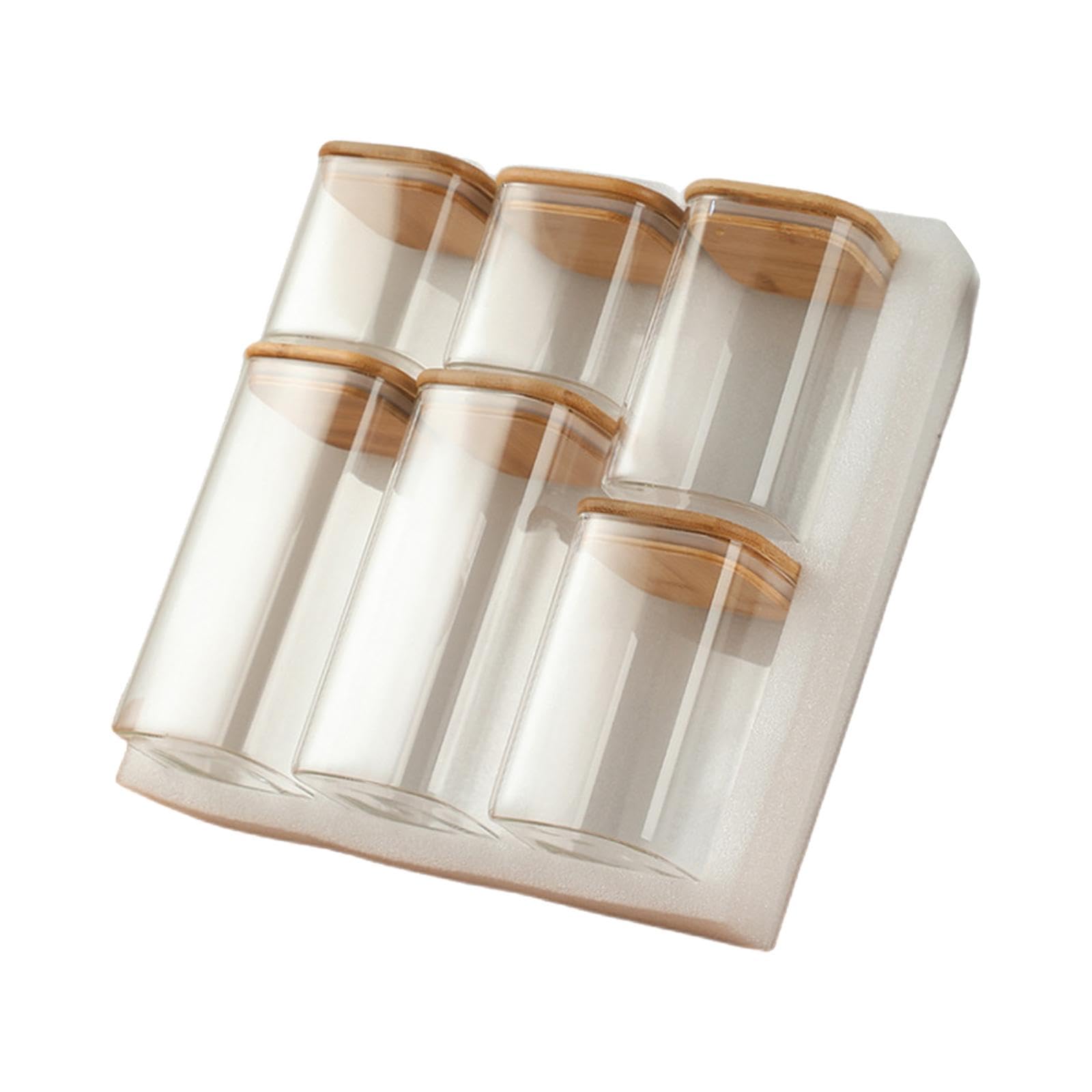 6 個竹カバー密閉ガラス瓶キッチン整理多目的透明ガラス食品保存瓶家庭用小麦粉豆