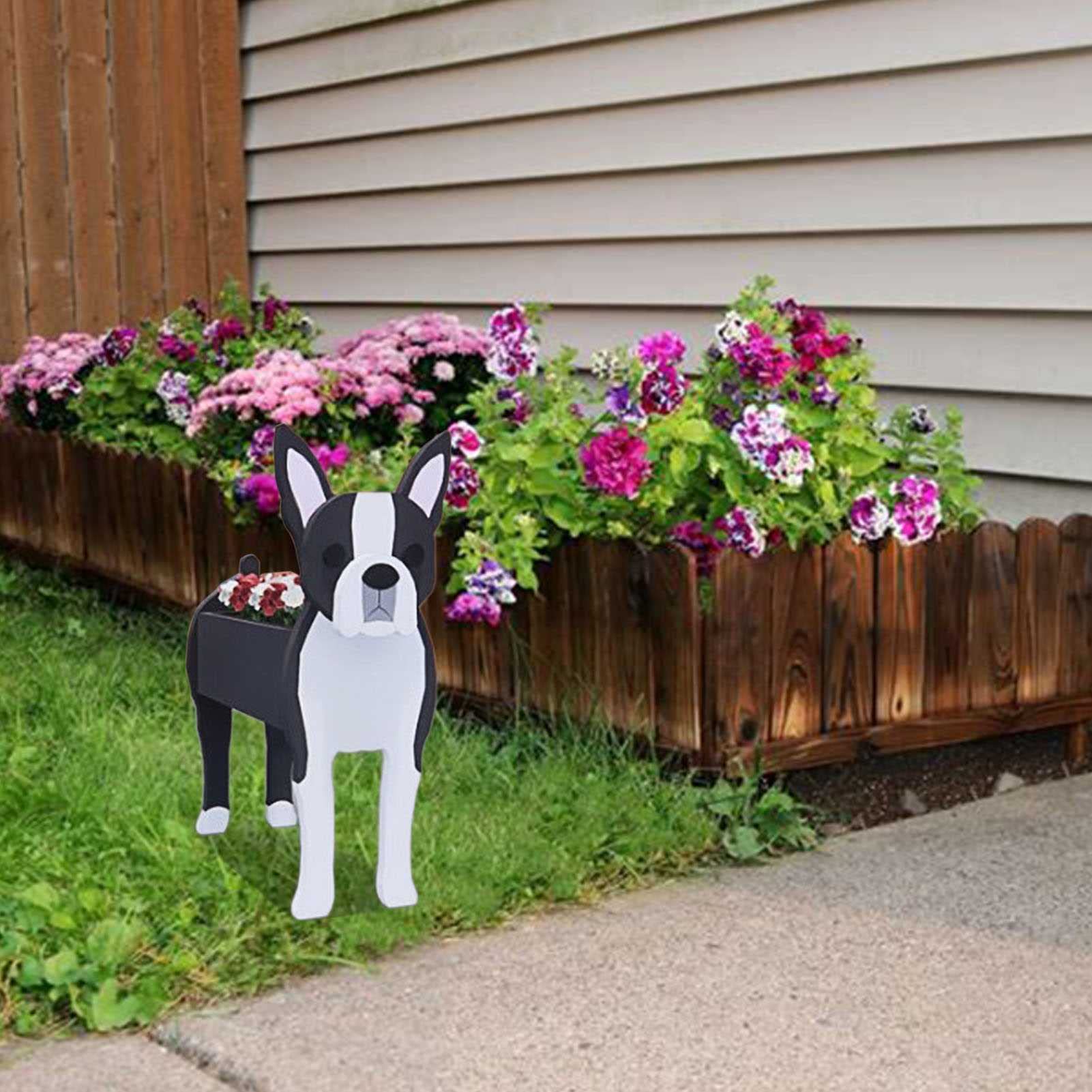 犬プランター植木鉢、屋外植物用ボストンテリアプランター、排水穴付き動物フラワーポット、庭の装飾用の多肉植物ポット