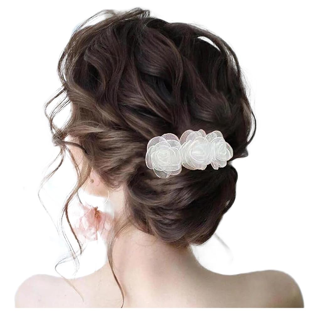 ヘアクリップ バレッタ フラワー 文芸清楚 髪飾り 髪留め 上品 ヘアフラワー 白色 お花 ヘアアクセサリー おしゃれ 撮影 結婚式 記念日 パーティー 普段使い