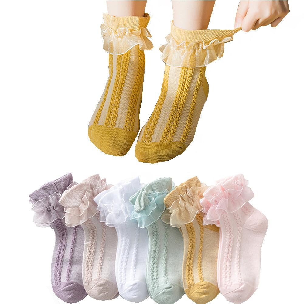 綿 キッズ靴下 子供 レース ソックス 6足セット 女の子 四季通用 スクールソックス 柔らかい フォーマルソックス 可愛い キッズ くるぶし ソックス 適用1歳〜10歳上記