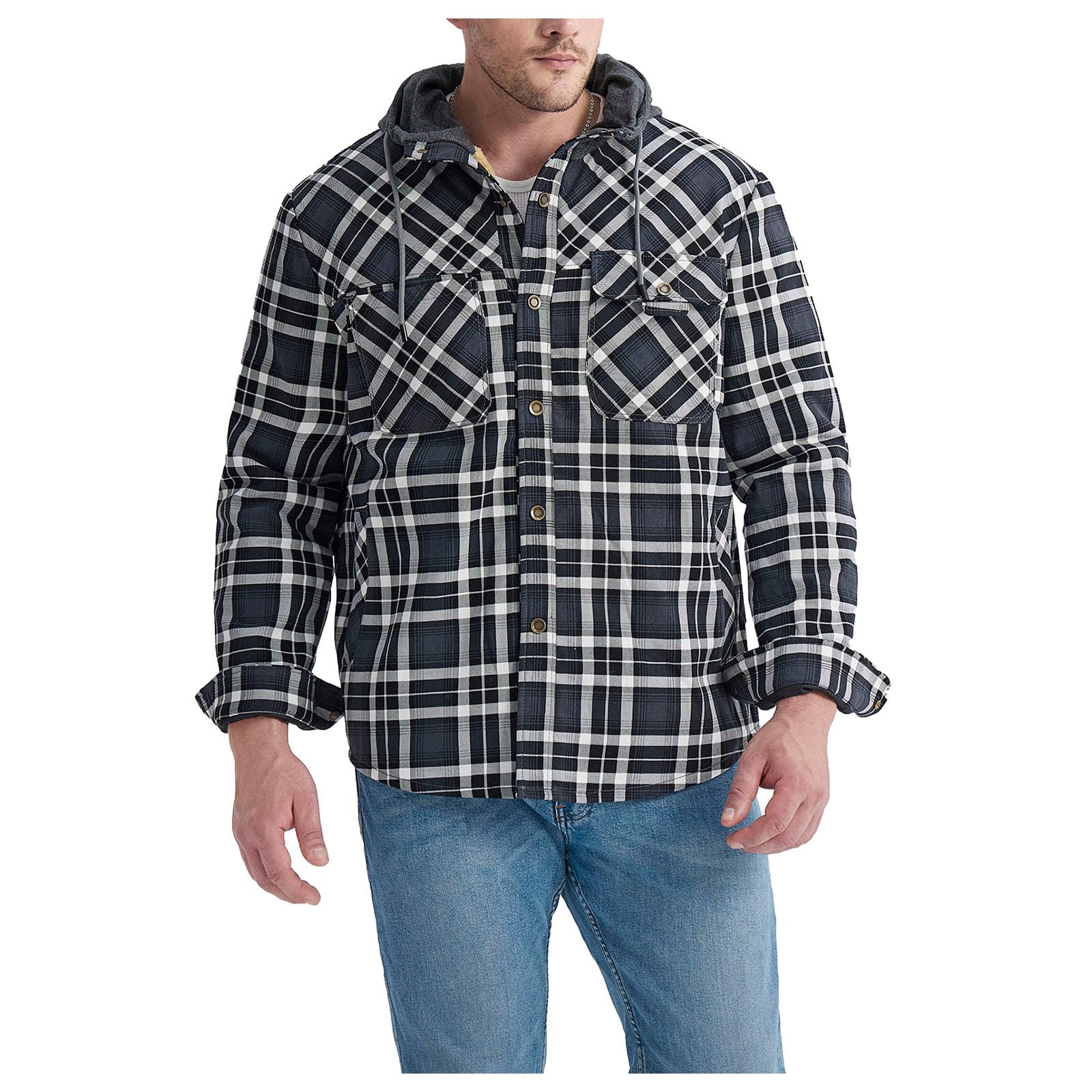 チェックシャツ メンズ 防風 保温 ジャケット 裏ボア カジュアル ス フリース シャツパーカー フード付き 胸ポケット リラックス 秋冬 中綿 長袖 厚手 耐久性 無地 キャンプ アメカジ フランネル 大きいサイズ アウトドア 通勤