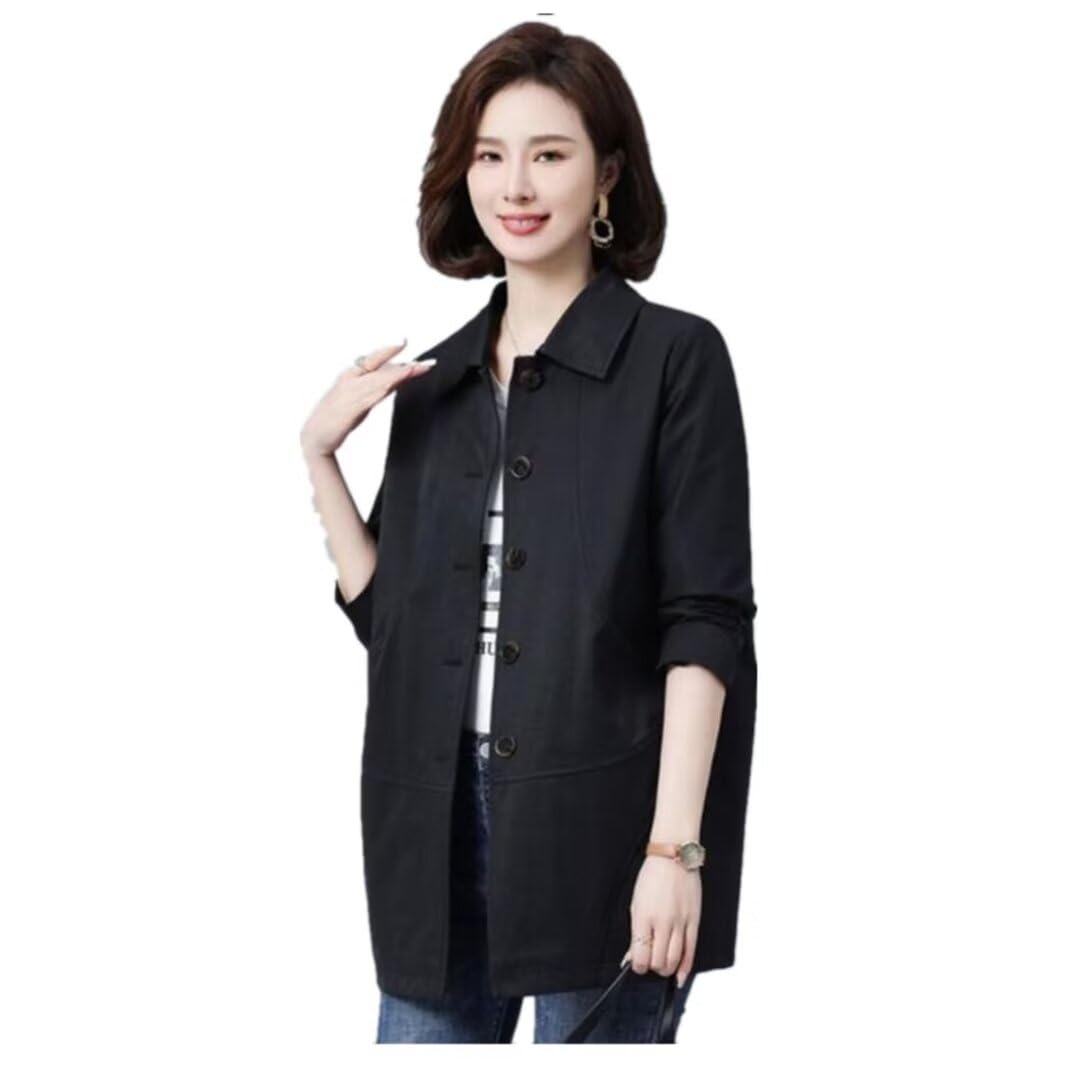 Turn-Down Collar Coat - トレンチコート レディース スプリングコート 羽織 コート ステンカラーコート 春 秋 アウター 通勤 秋服 20代 30代 40代 50代
