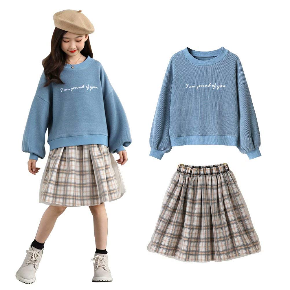 キッズ服 プルオーバー スカート 2点セット 女の子 子供服 スウェット 長袖 ス 春秋 セットアップ チェック柄 ゆったり 韓国風 おしゃれ 通園 通学 普段着