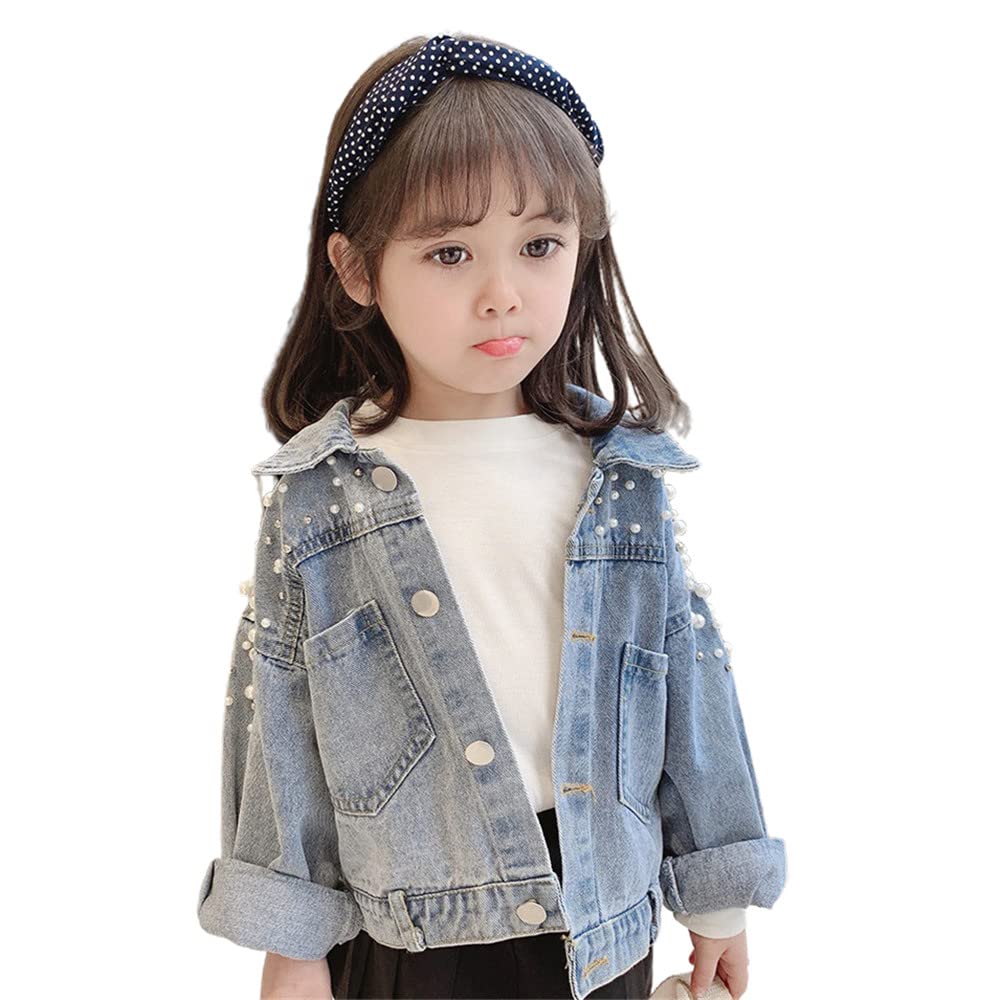 デニムジャケット 女の子 キッズ ジージャン パール付き 長袖 アウター コート 個性的 お出かけ 羽織り 可愛い おしゃれ 春秋 通学 通園