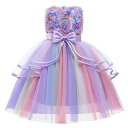 子供 ドレス 虹色 チュールスカート ロングドレス 花柄 リボン セレモニードレス フォーマル お姫様 結婚式 発表会 入学式 卒業式 誕生日 プレゼント