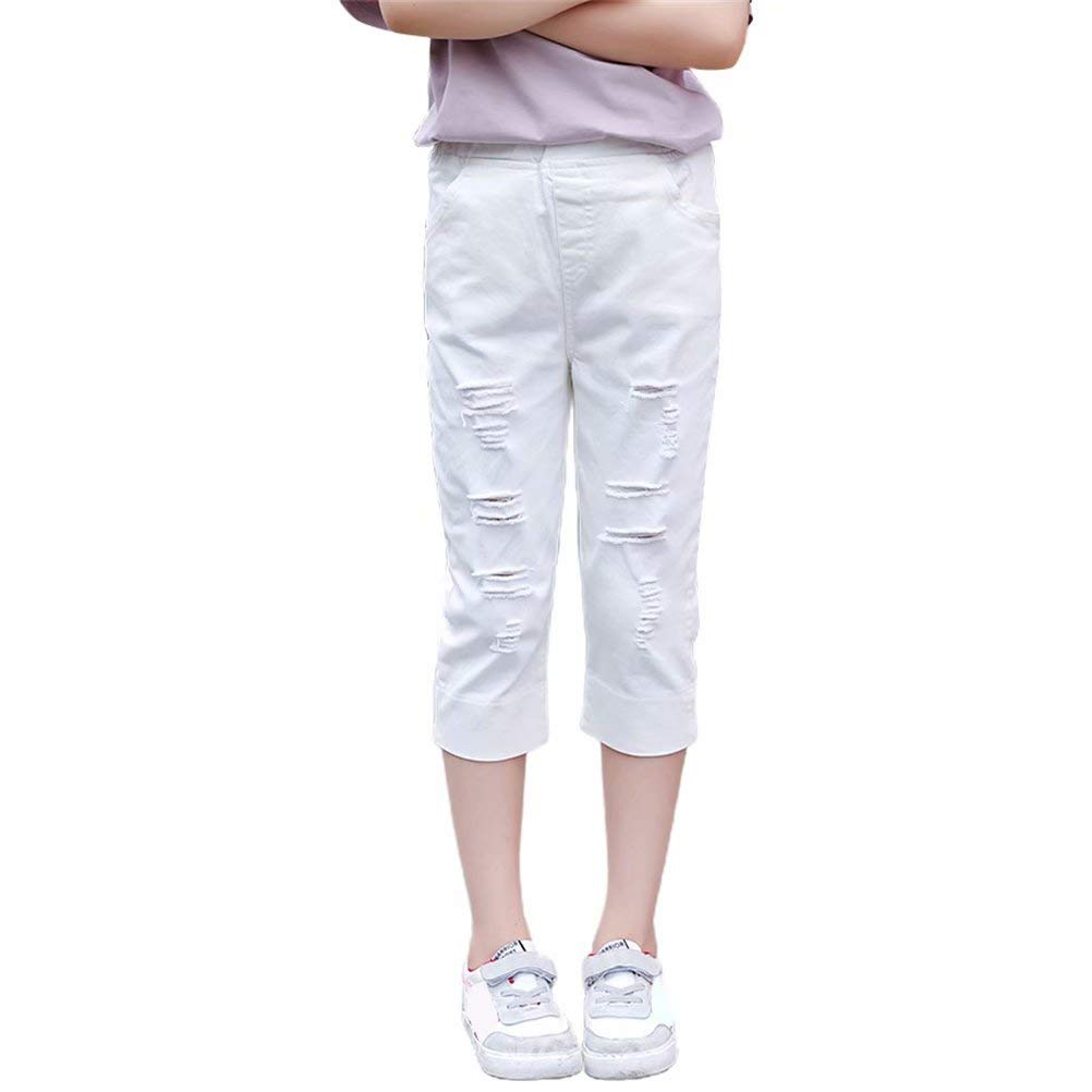 パンツ 子供服 女の子 ストレッチパンツ 七分丈 ダメージ ズボン 韓国子供服 クロップド パンツ ボトムス 無地 通園 通学