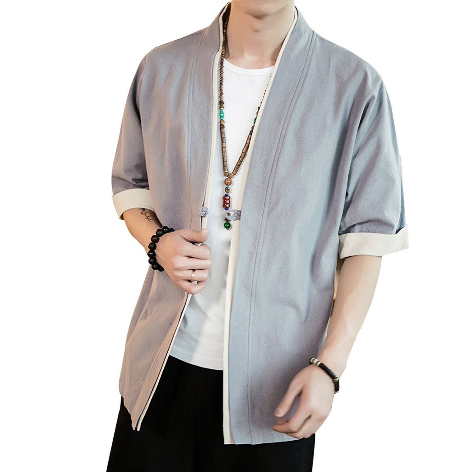 夏服 メンズ 和式 五分袖 半袖 メンズ 夏 大きいサイズ tシャツ 甚平 和風 羽織 和式 和柄 カーディガン コート 無地 ゆったり カジュアル 開襟シャツ 重ね着風 かっこいい ス