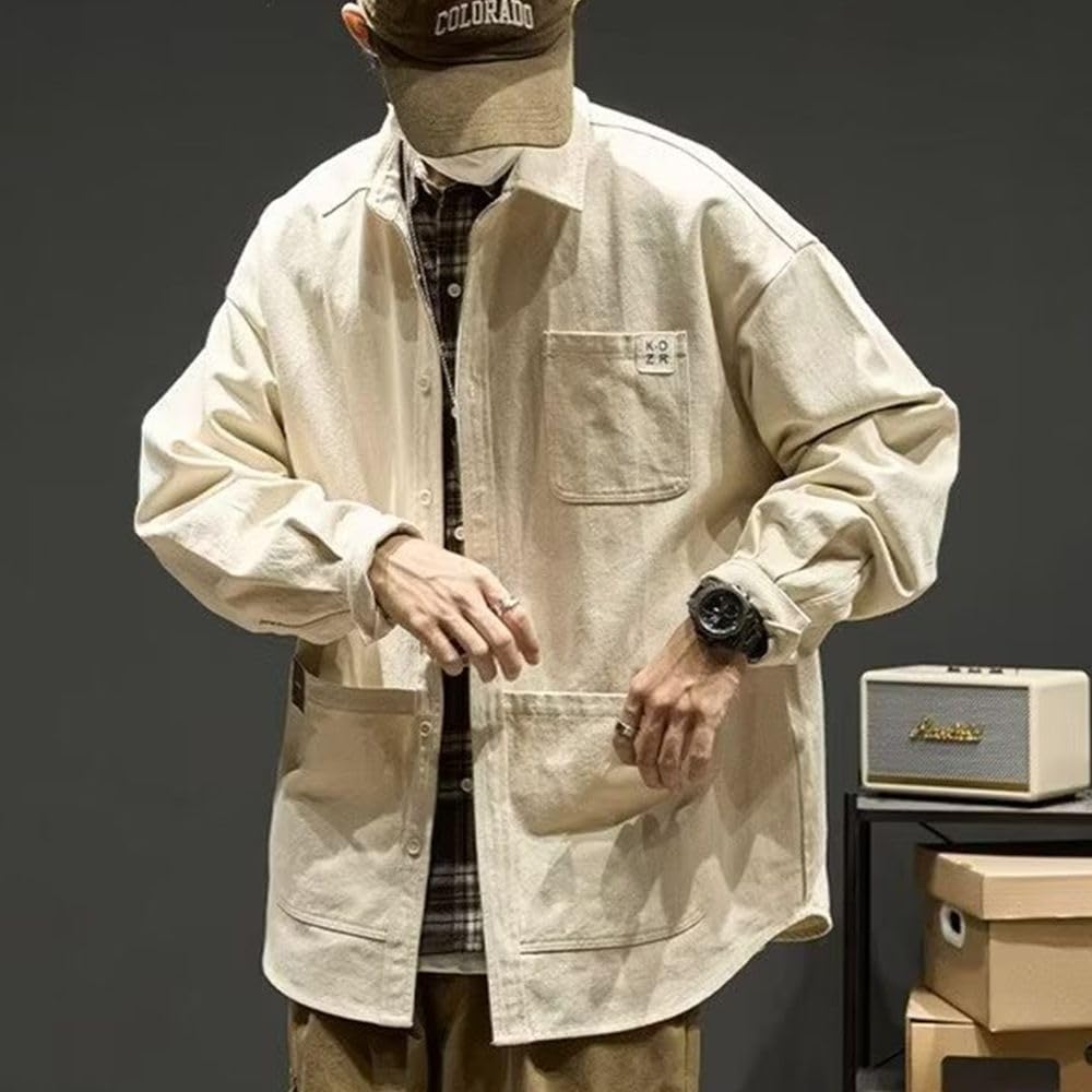 メンズ 長袖 ジャケット ストリート系 カーゴ 秋のコート 春秋 シャツジャケット シャツ メンズ アウター 便利な大きめポケット
