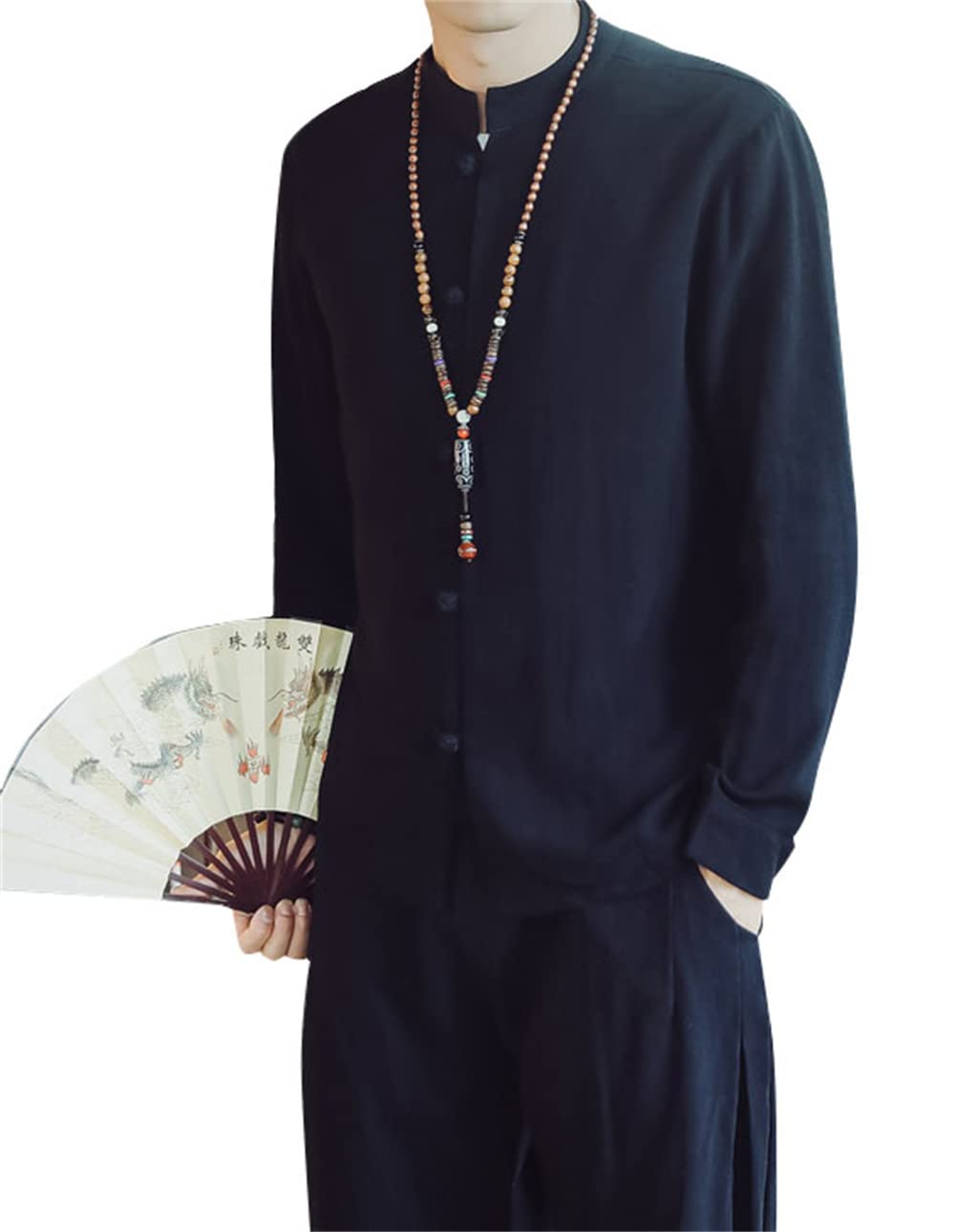 長袖 シャツ メンズ ゆったり チャイナボタン シャツ シンプル 綿 麻 シャツ 通気性 カジュアル 漢服 中華風 メンズシャツ 大きいサイズ 秋