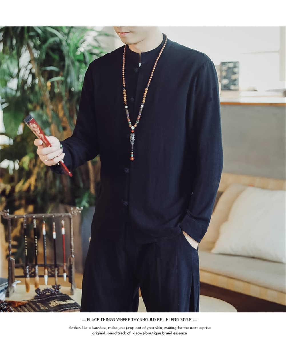 長袖 シャツ メンズ ゆったり チャイナボタン シャツ シンプル 綿 麻 シャツ 通気性 カジュアル 漢服 中華風 メンズシャツ 大きいサイズ 秋