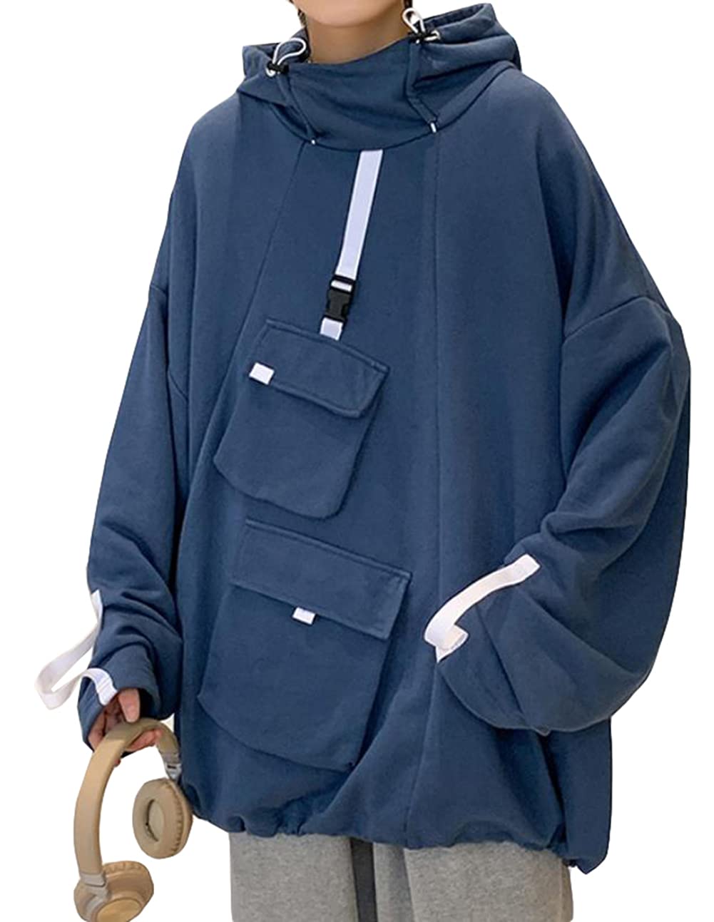 メンズ 長袖 フード付き プルオーバー トレーナー 秋 大きいサイズ スウェット カジュアル 無地 ゆったり ビッグシルエット ポケット付き ストリート おしゃれ