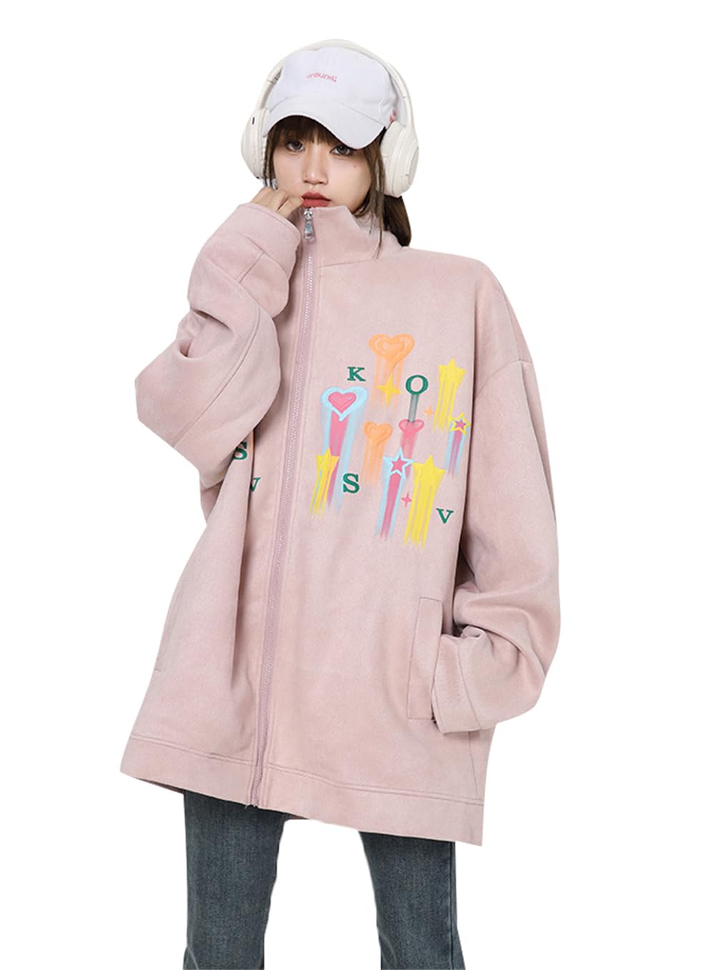 ブルゾン レディース 長袖 ジャケット アウター マウンテンパーカー プリント柄 原宿系 ゆったり ジップアップ 韓国ファッション ジャンパー 羽織 カジュアル 春秋冬 ストリート系