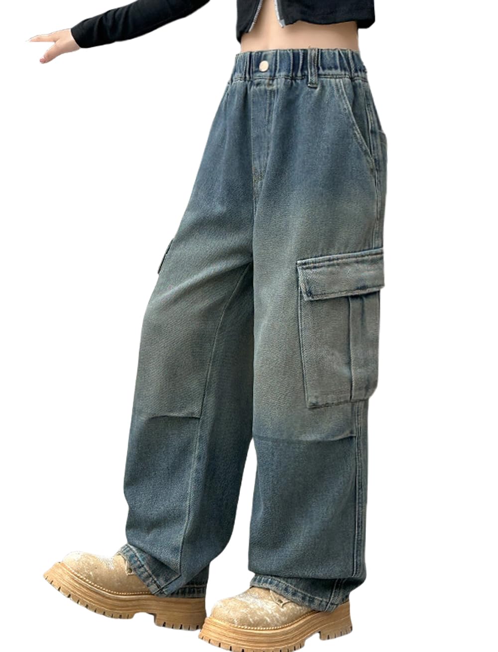 女の子 デニムパンツ 子供 デニムパンツ 女の子 長ズボン ワイドパンツ 子供 長ズボン ジュニア ゆったり ゴムウエスト カジュアル 日常着 オールシーズン おしゃれ 120-170