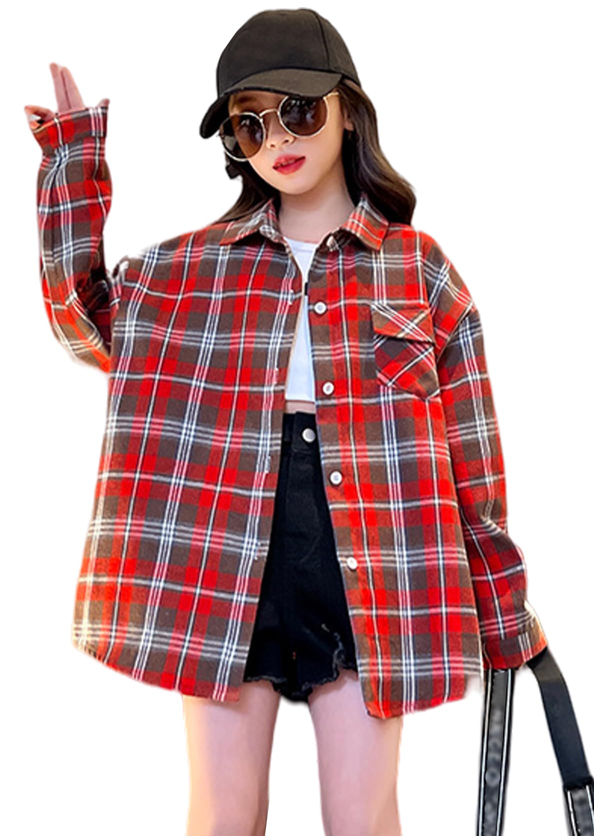 シャツ 女の子 シャツ 長袖 フォーマル チェック柄 シャツ 子供服 おしゃれ Aライン 通学 上着 ジュニア アウター ゆったり カジュアル 日常着 おしゃれ 120-170