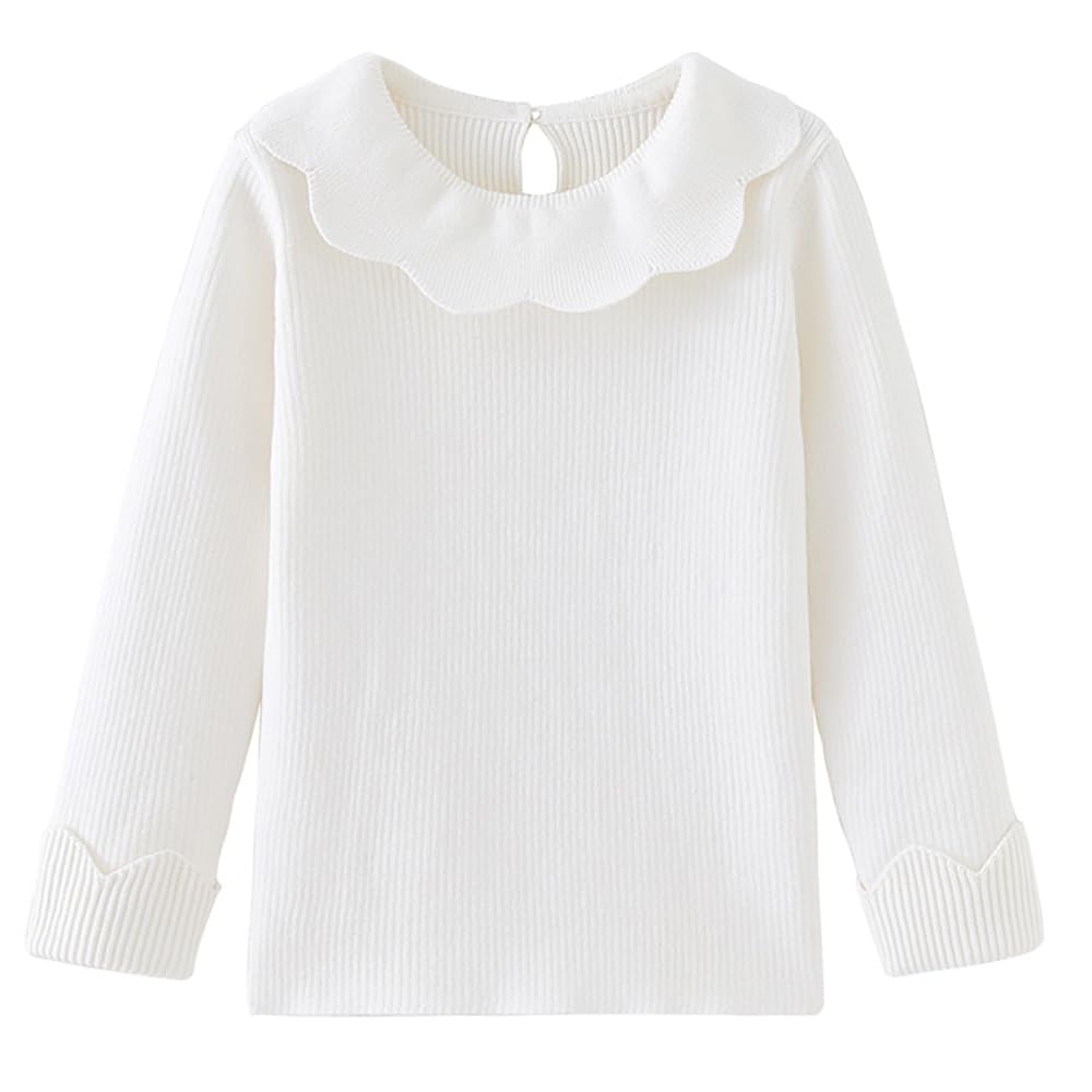 子供 セーター 女の子 長袖ス ニット 襟付き フリル シンプル 無地 防寒 秋冬 5色 80-140