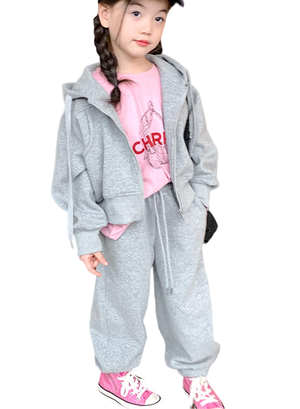 スポーツウェア 上下セット 女の子 トレーナー 長袖 フーディー 長ズボン 2点セット フード付き ダンスウェア 春秋 吸汗 ファッション ゆったり カジュアル 90-150