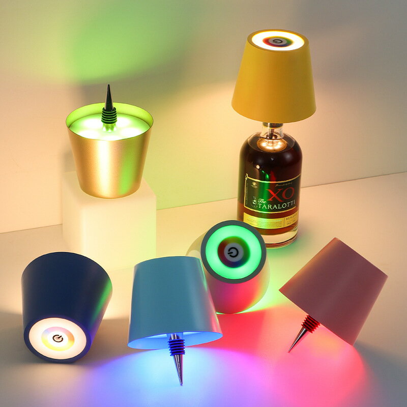 RGB充電式LEDボトルランプ メタルデザイン インサート式 テーブルランプ バー照明 ...