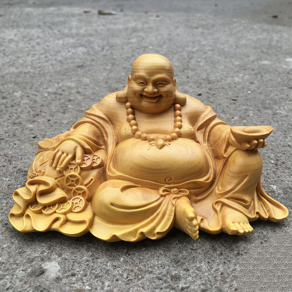 布袋様 置物 風水グッズ 仏像 布袋様の笑顔 木彫り車内装飾 木製彫刻 置物 招財 開...