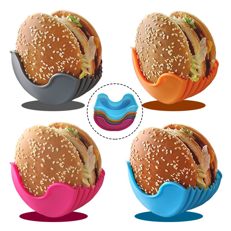 10個セット ハンバーガーホルダー シリコン製バーガー固定ホルダー こぼれ防止 片手で食べやすい フードホルダー 洗える 繰り返し使える パーティー キャンプ バーベキュー テイクアウトに便利 ハンバーガートレー ハンディフードケース