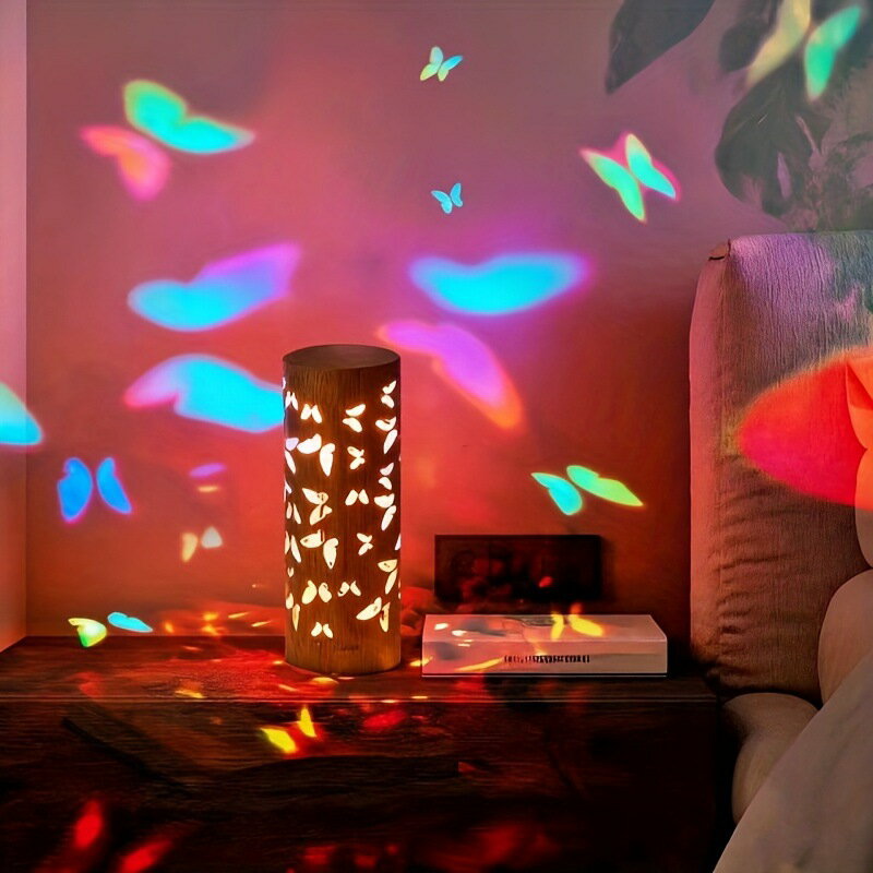 バタフライ プロジェクション ライト 竹製 置き型 小型 間接照明 インテリア ランプ LED ナイトライト ..