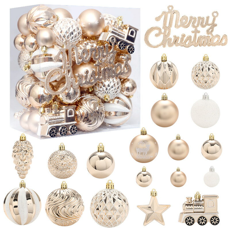 乐天商城 - 65個セット クリスマスオーナメント シャンパンホワイト彩絵クリスマスボール 高級ツリーオーナメント 豪華掛け飾りセット クリスマス飾り