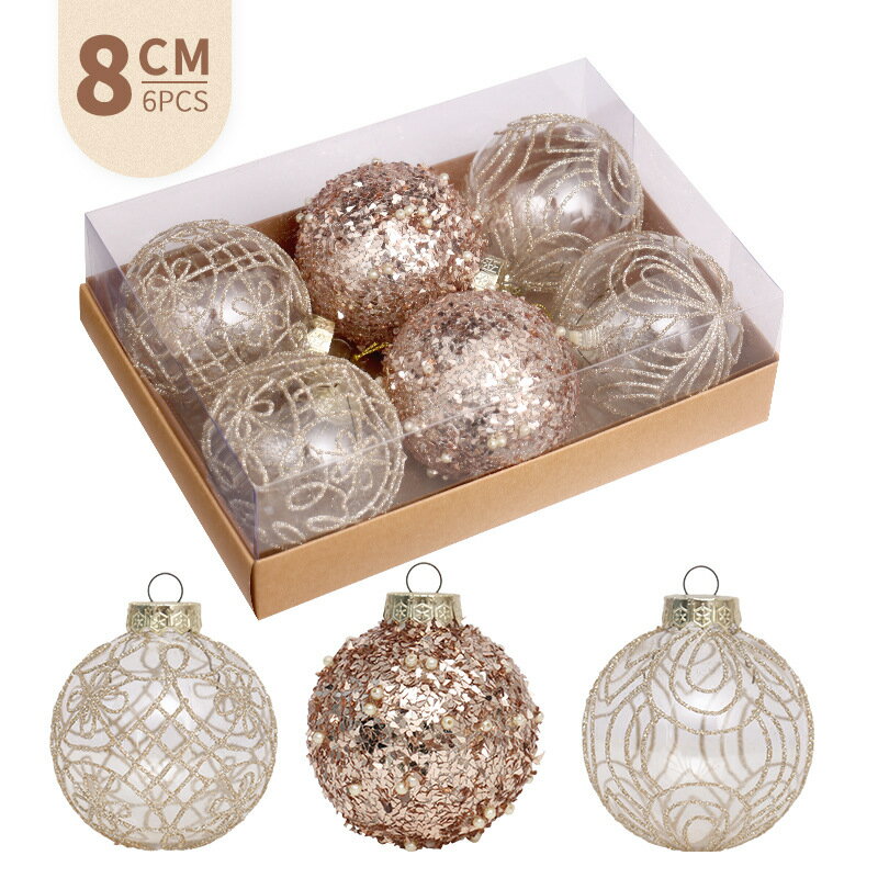 乐天商城 - ツリーオーナメント クリスマスオーナメント 装飾品 8cm透明彩絵クリスマスボール6個セット 高級PET素材 ギフトボックス入り おしゃれなデコレーション掛け飾り クリスマス装飾品