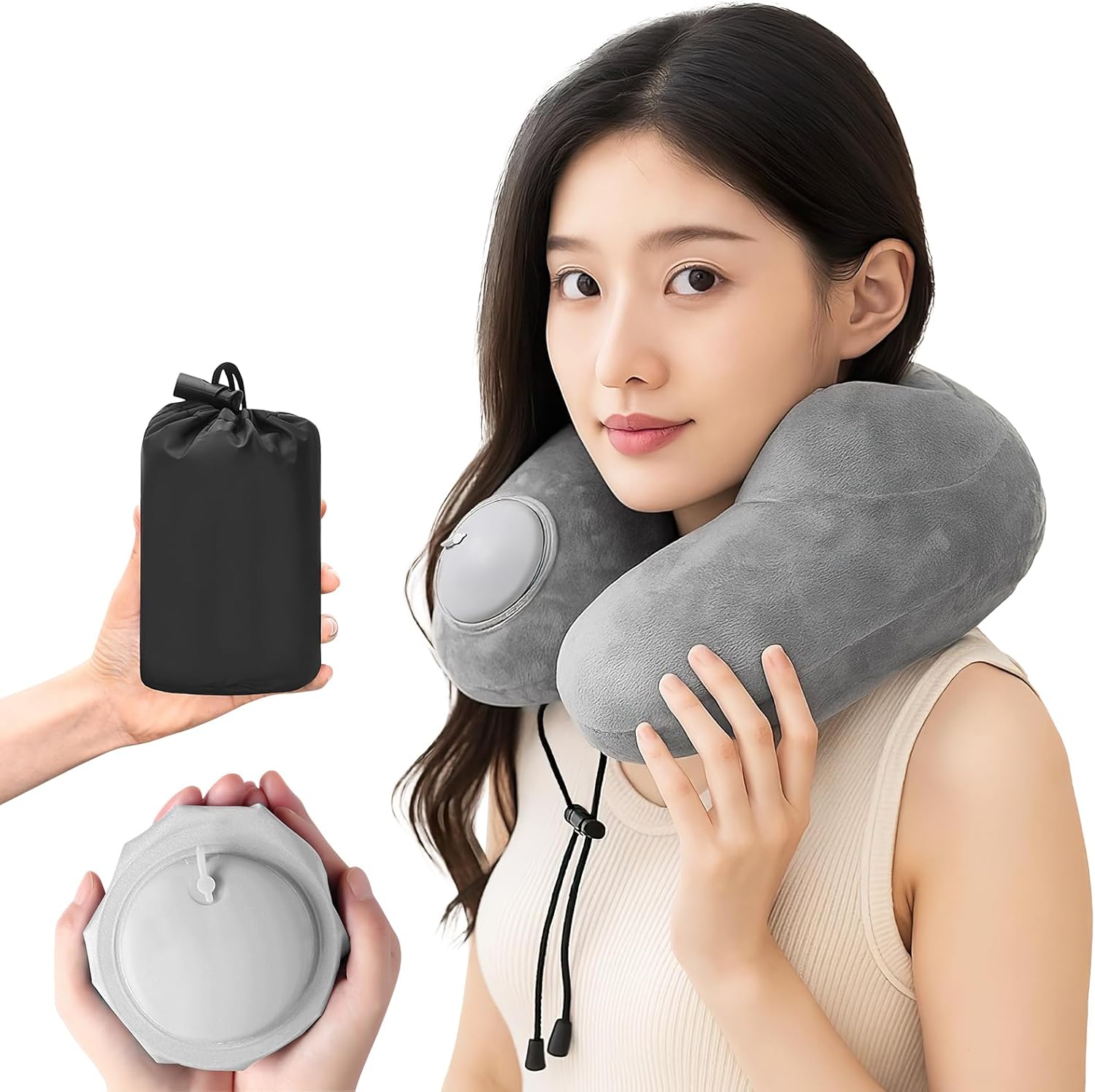 携帯枕 ネックピロー 首枕 U型 空気枕 持ち運び便利 旅行枕 収納ポーチ付き 洗えるカバー 飛行機 コンパクト 車 夜行深夜バス 新幹線 ソファ 旅行用最適 空気で調整 インフレータブルU字ネックピロー 押圧サポート設計 新幹線 車内 オフィス仮眠 首・肩負担軽減