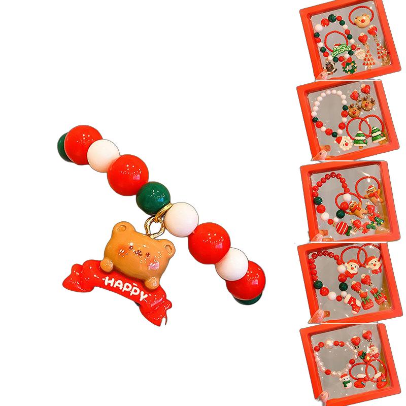 5点セット クリスマス手作りブレスレット キラキラ手首飾り 子供用アクセサリー ギフト ブレスレット＋ヘアクリップ＋ヘアゴム セット