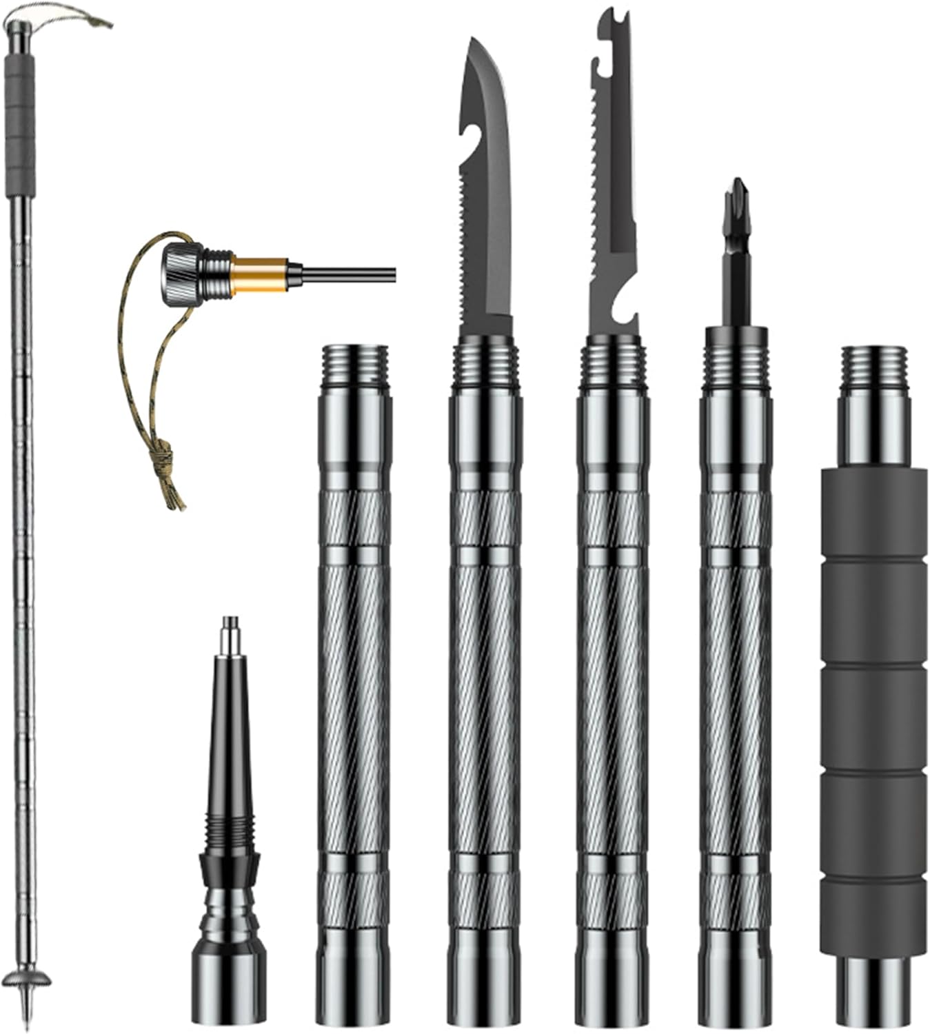 トレッキングポール 多機能トレッキングポール 組み立て式 ンパクト収納 サバイバル 山登り ストック コンパクト式 ナイフ ライバー び子 打ち石 ンパス多機能 登山 ハイキング 山行 野外冒険 自救 防衛 納バッグ